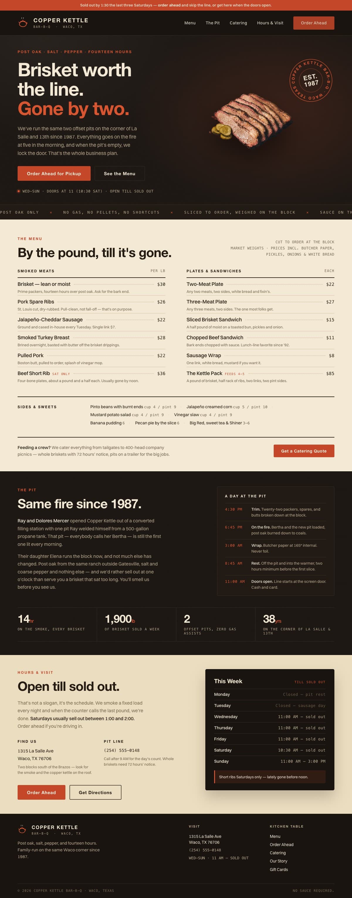 The same restaurant's site, custom designed