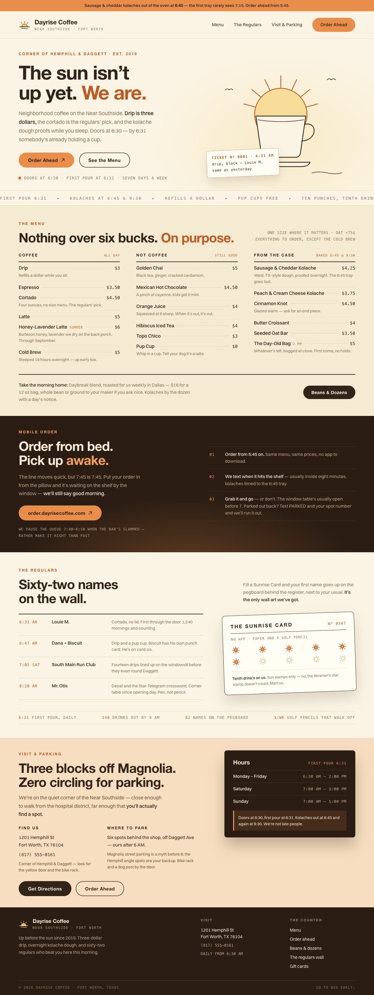 The Dayrise Coffee homepage we designed and built