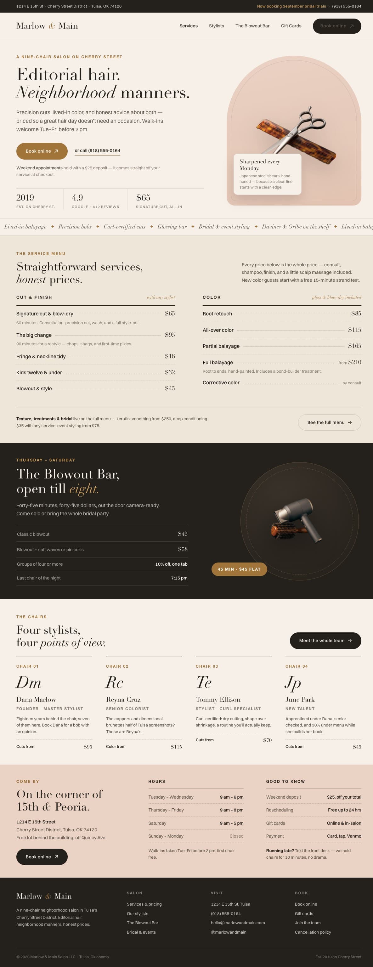 The Marlow & Main homepage we designed and built