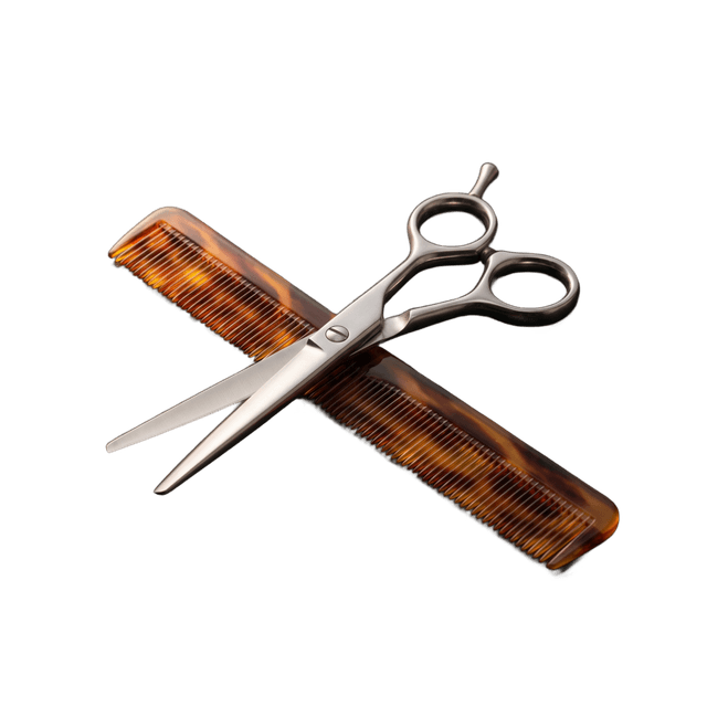 A pair of salon scissors and a comb