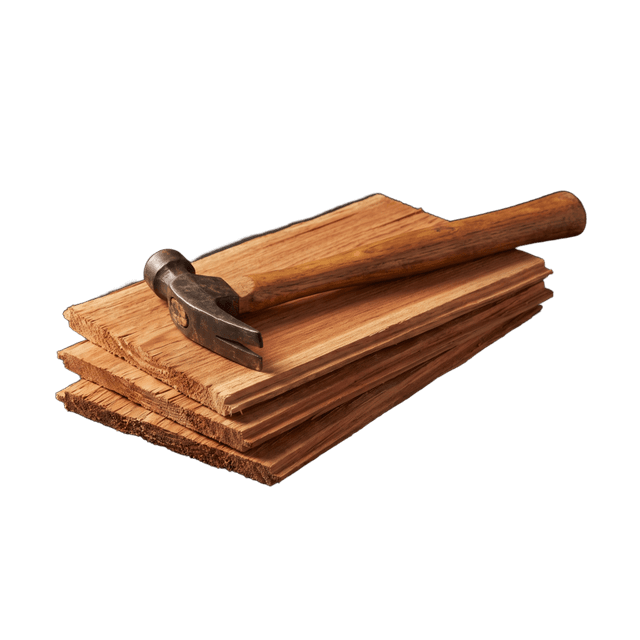 A roofing hammer on cedar shingles